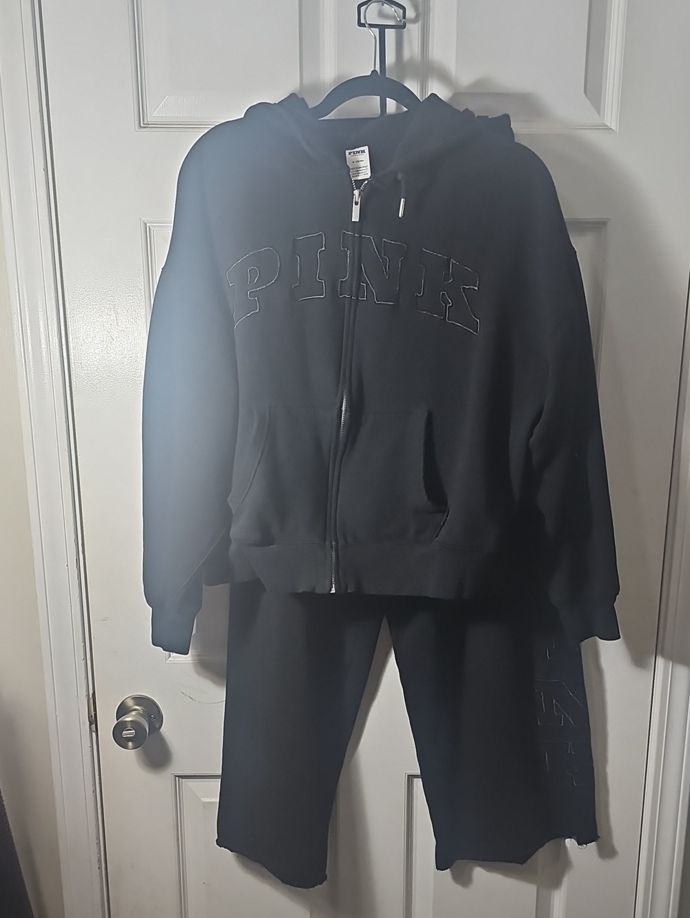 PINK Victoria's Secret Black Zip Hoodie Jacket And Sweetpants Set